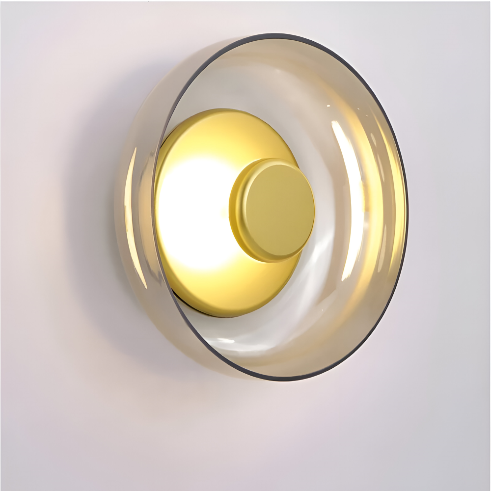 Rund LED væglampe i glas og aluminium – skandinavisk minimalistisk design