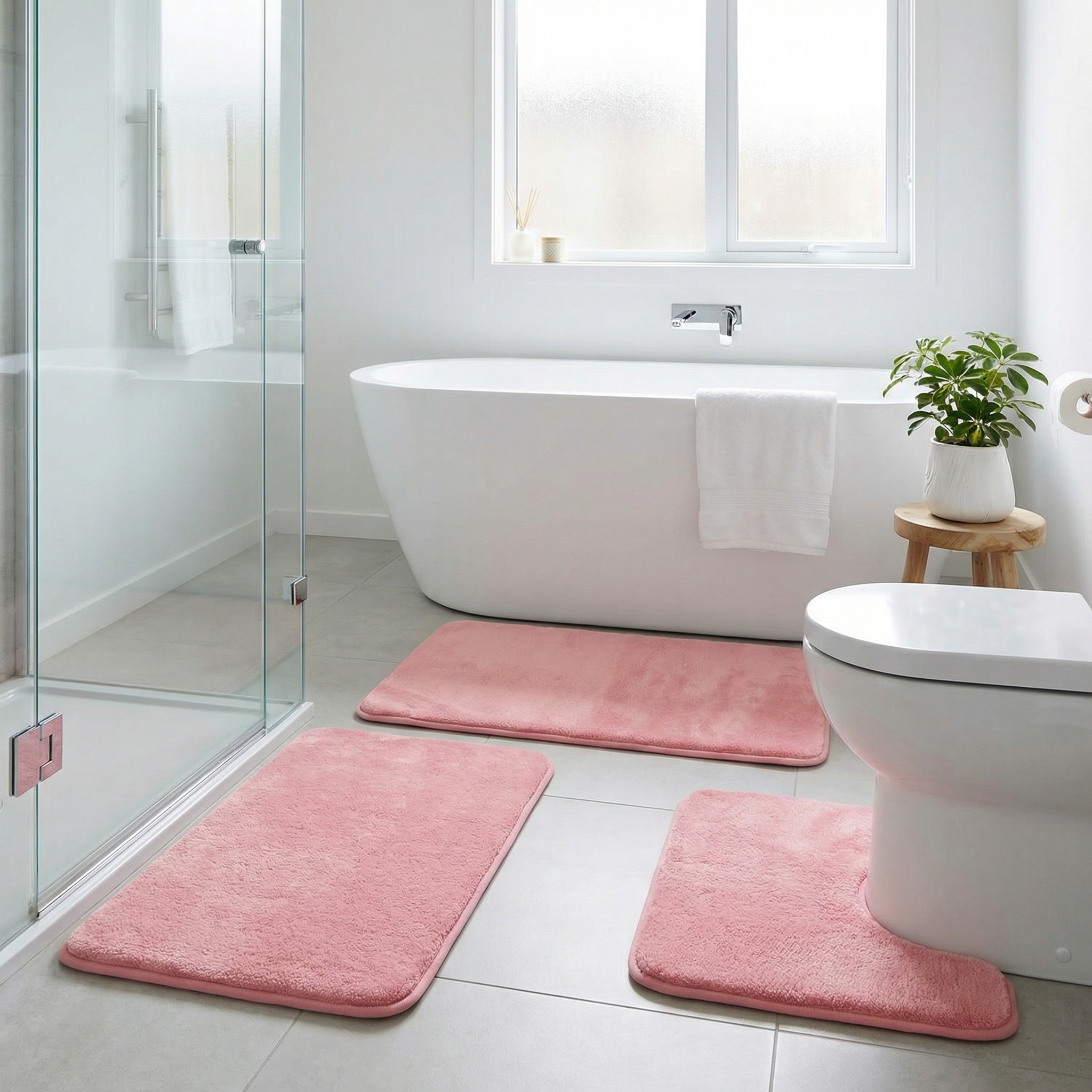 Bademåttesæt i velour og memory foam – 3 dele