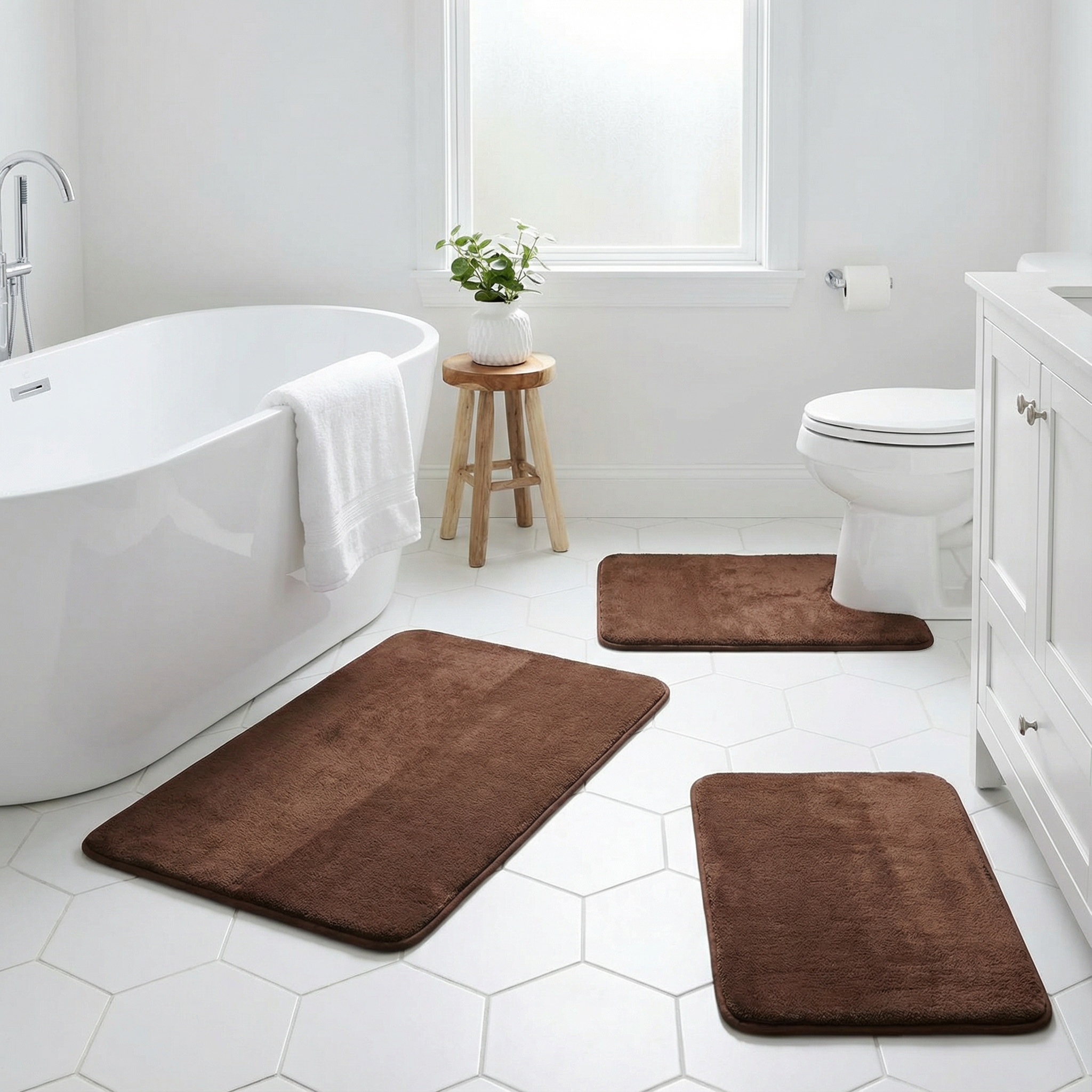 Bademåttesæt i velour og memory foam – 3 dele