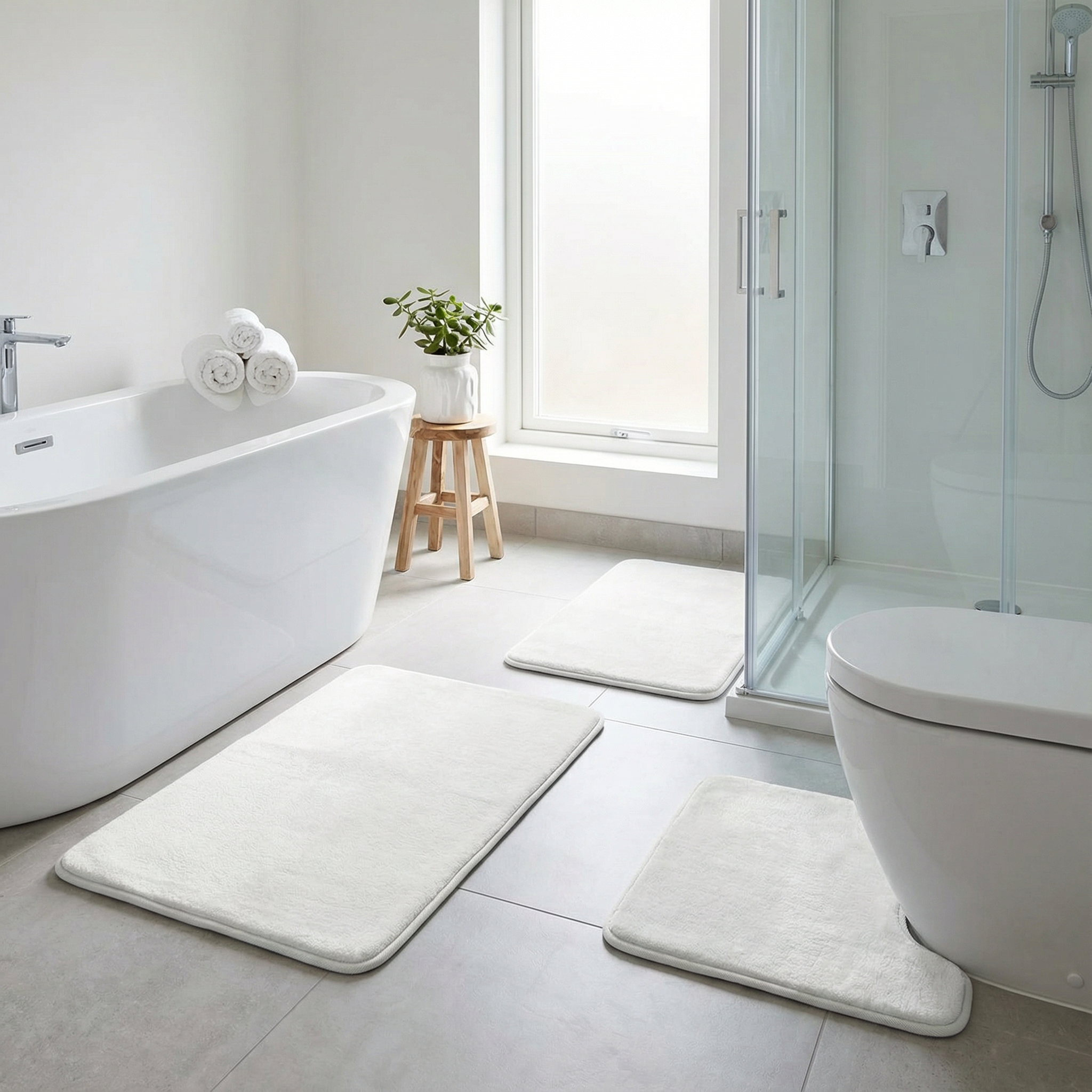 Bademåttesæt i velour og memory foam – 3 dele