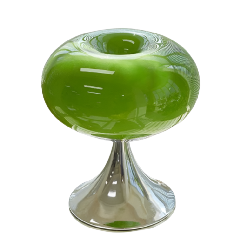 Bordlampe i æbleform – vintage glaslampe i hvid og grøn