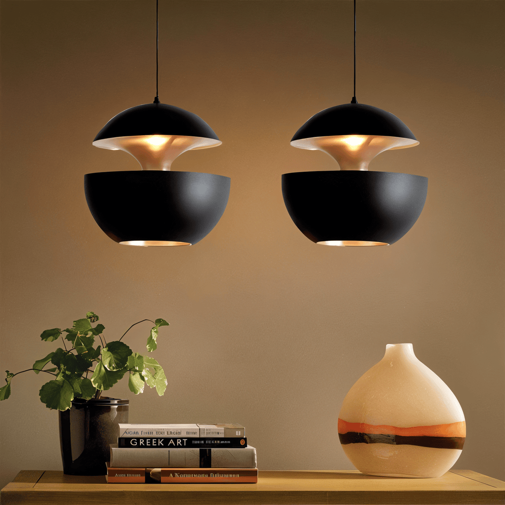 Pendellampe i sort og hvid metal – moderne loftlampe i kunstnerisk design