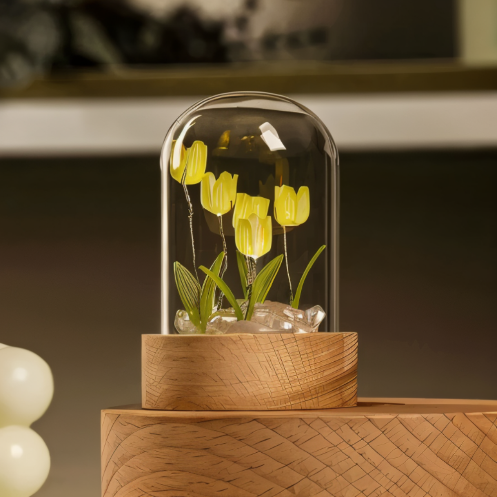 LED blomsterlampe tulipaner – dekorationslampe med glaskuppel batteri