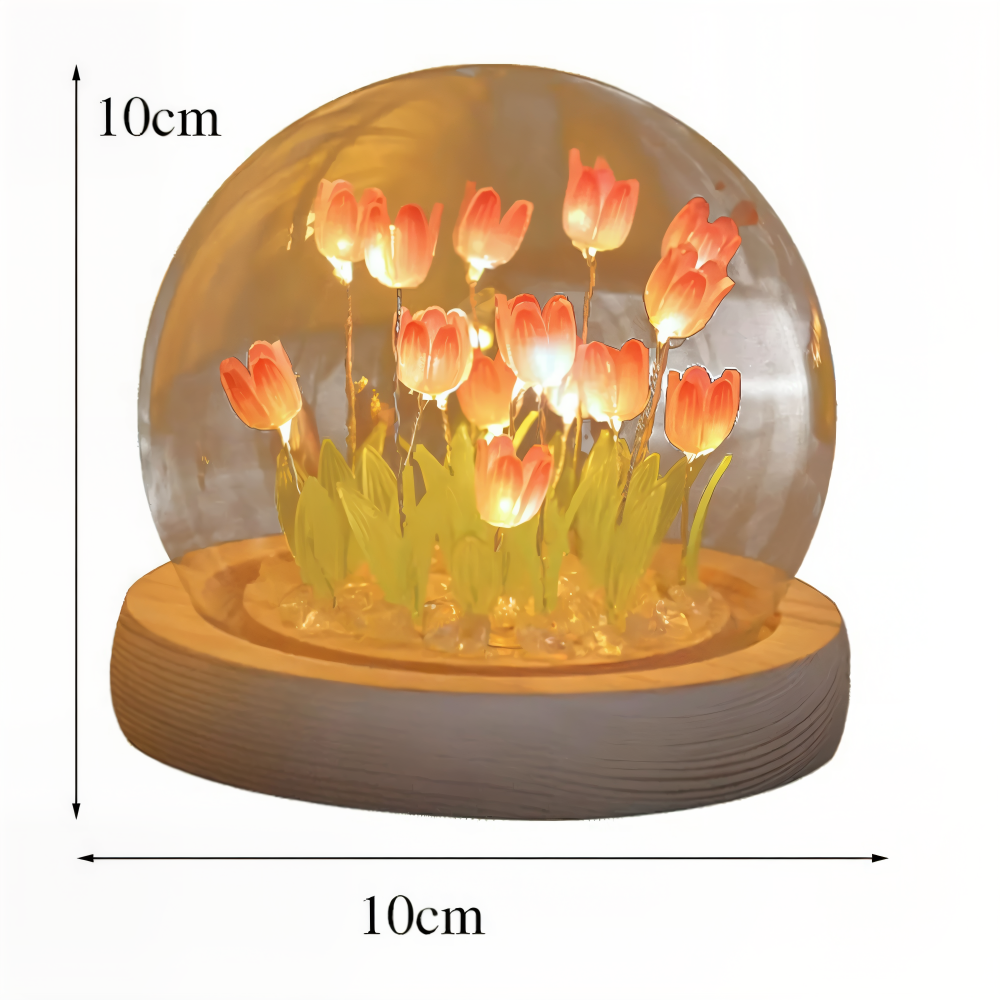 LED blomsterlampe tulipaner – dekorationslampe med glaskuppel batteri