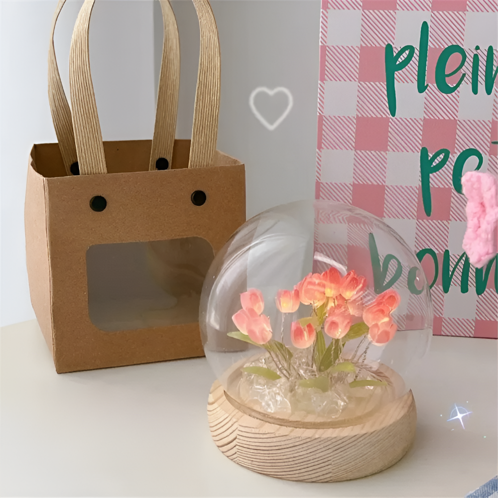 LED blomsterlampe tulipaner – dekorationslampe med glaskuppel batteri