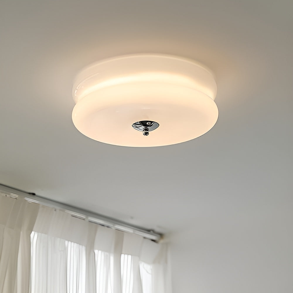 CremaHalo Loftlampe – Rund Loftlampe i Cremefarvet Glas med Integreret LED