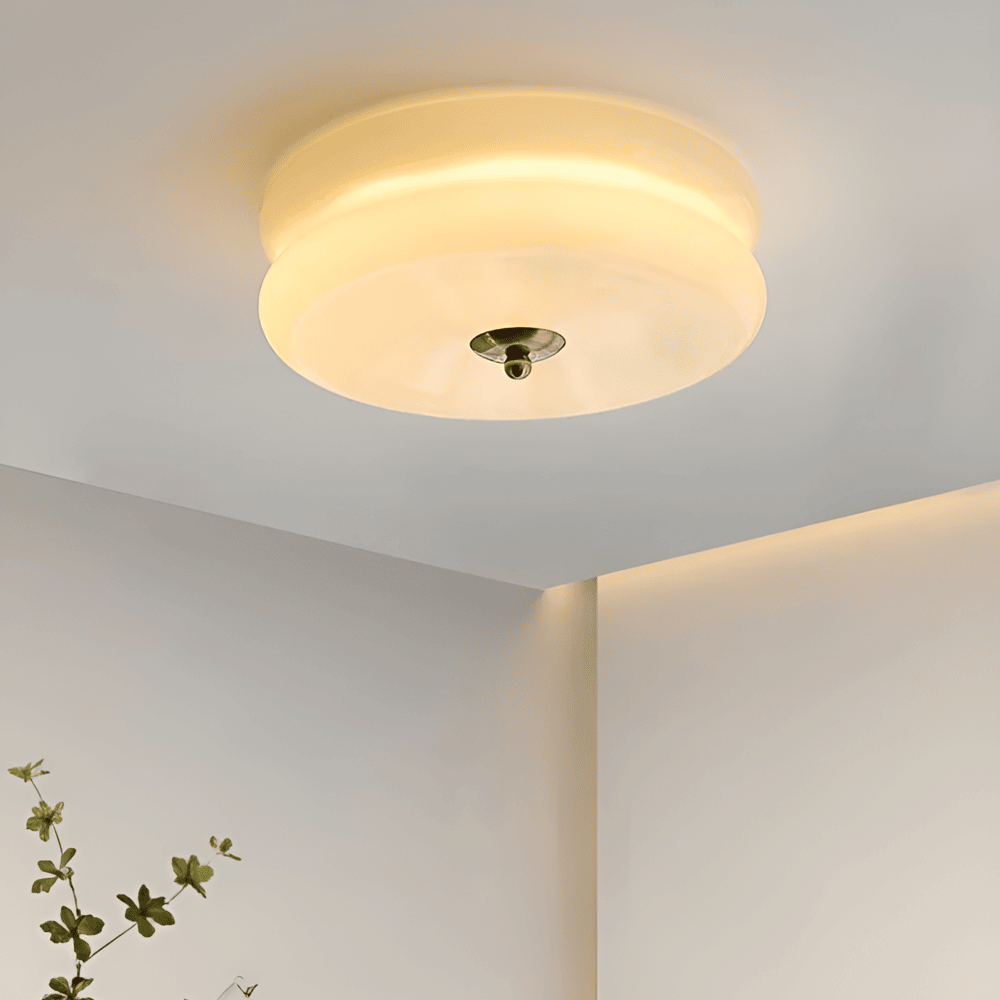 CremaHalo Loftlampe – Rund Loftlampe i Cremefarvet Glas med Integreret LED