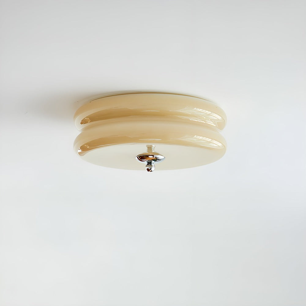 CremaHalo Loftlampe – Rund Loftlampe i Cremefarvet Glas med Integreret LED