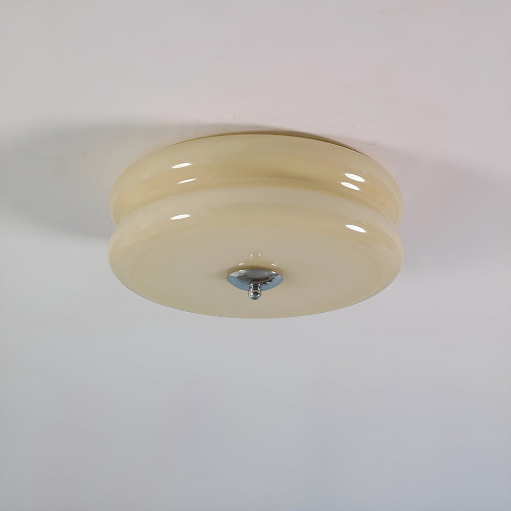 CremaHalo Loftlampe – Rund Loftlampe i Cremefarvet Glas med Integreret LED