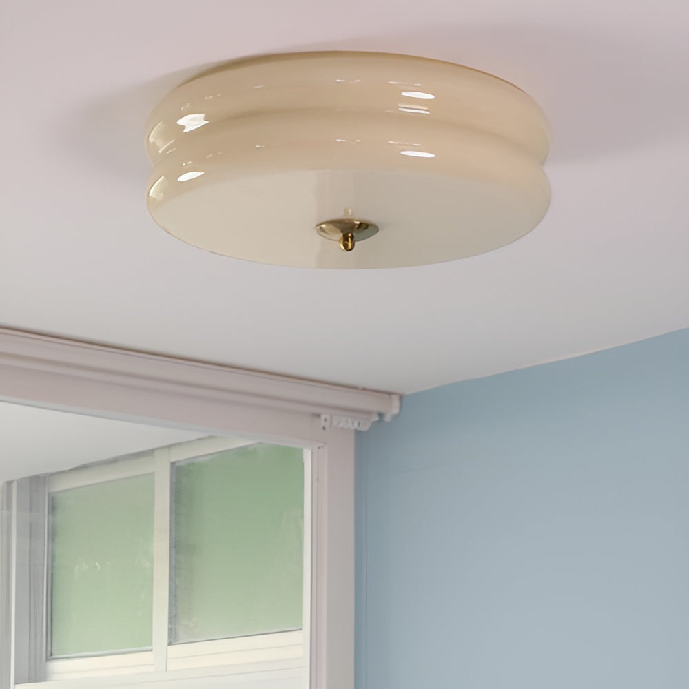 CremaHalo Loftlampe – Rund Loftlampe i Cremefarvet Glas med Integreret LED