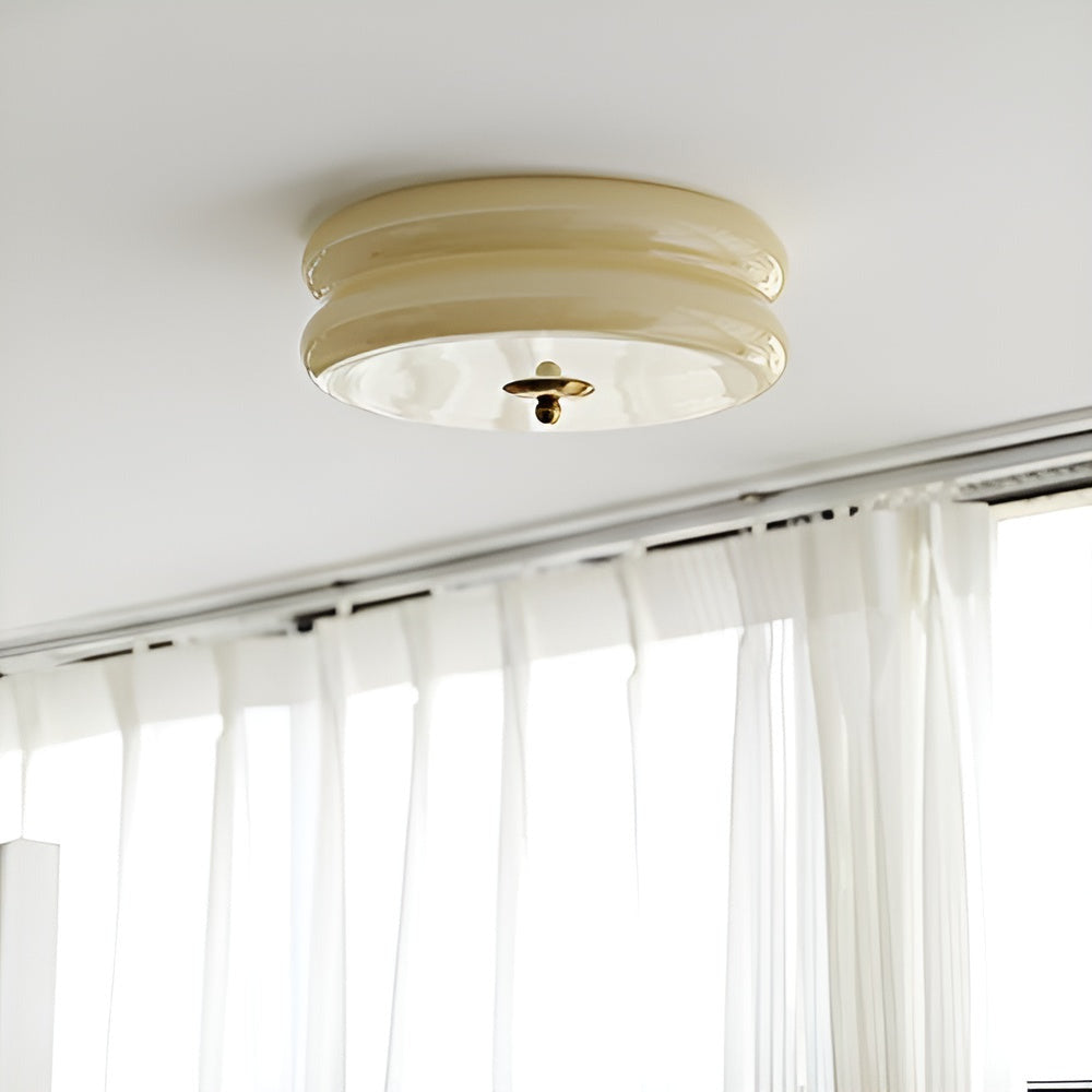 CremaHalo Loftlampe – Rund Loftlampe i Cremefarvet Glas med Integreret LED