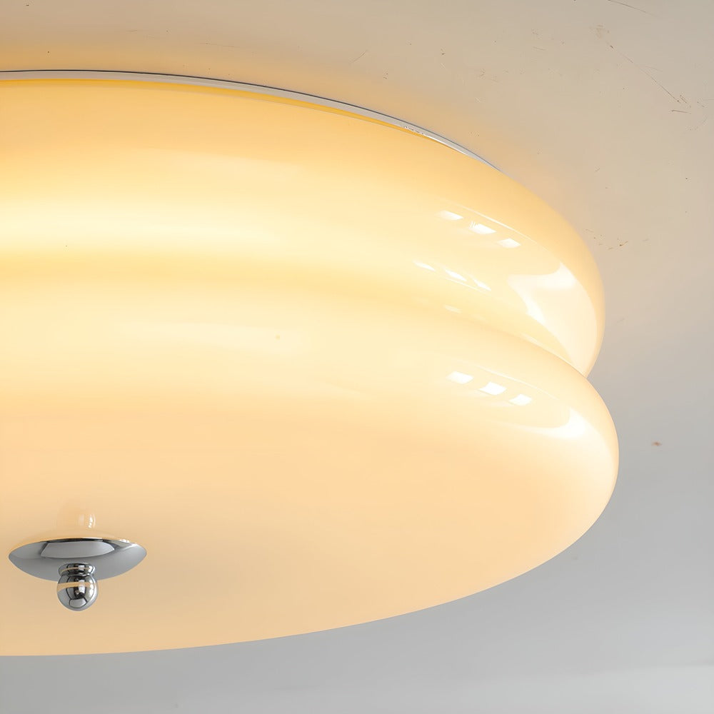 CremaHalo Loftlampe – Rund Loftlampe i Cremefarvet Glas med Integreret LED