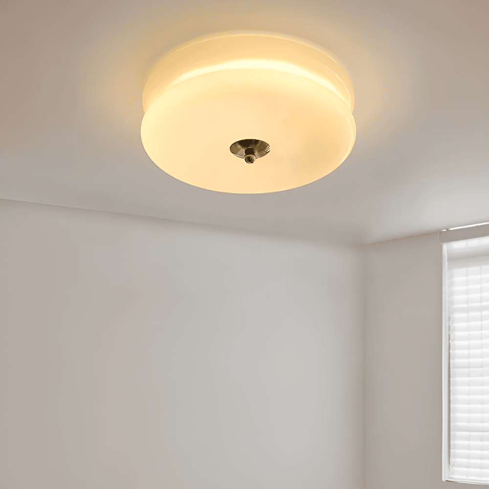 CremaHalo Loftlampe – Rund Loftlampe i Cremefarvet Glas med Integreret LED