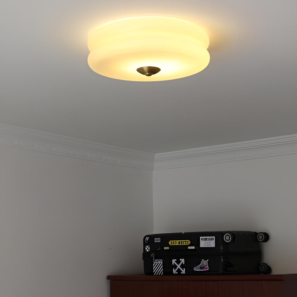 CremaHalo Loftlampe – Rund Loftlampe i Cremefarvet Glas med Integreret LED