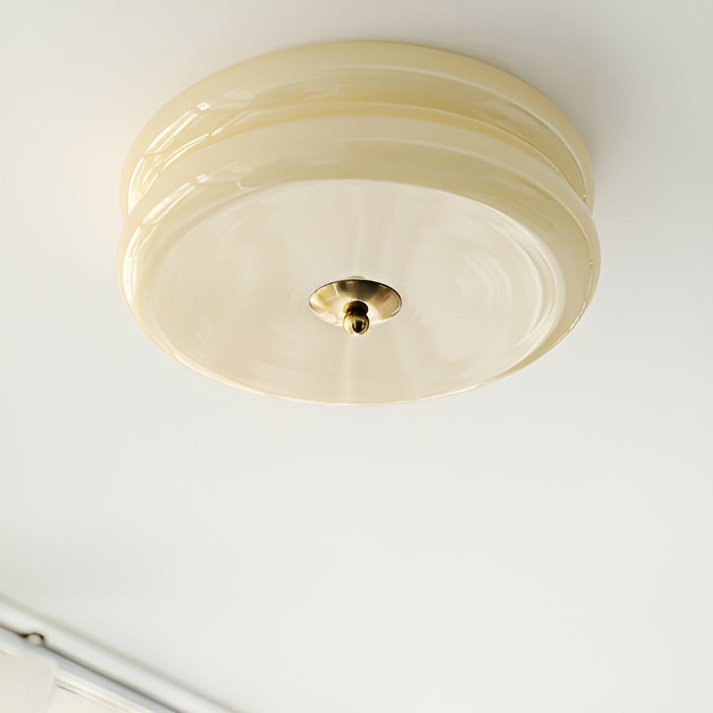 CremaHalo Loftlampe – Rund Loftlampe i Cremefarvet Glas med Integreret LED