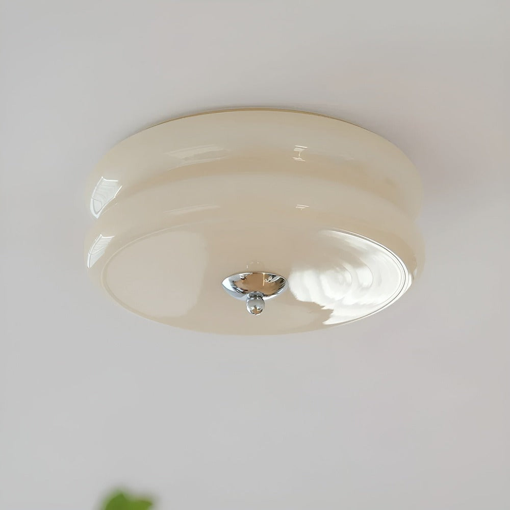 CremaHalo Loftlampe – Rund Loftlampe i Cremefarvet Glas med Integreret LED