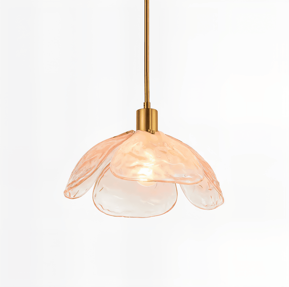 Pendellampe i farvet glas – blomsterdesign med LED lys