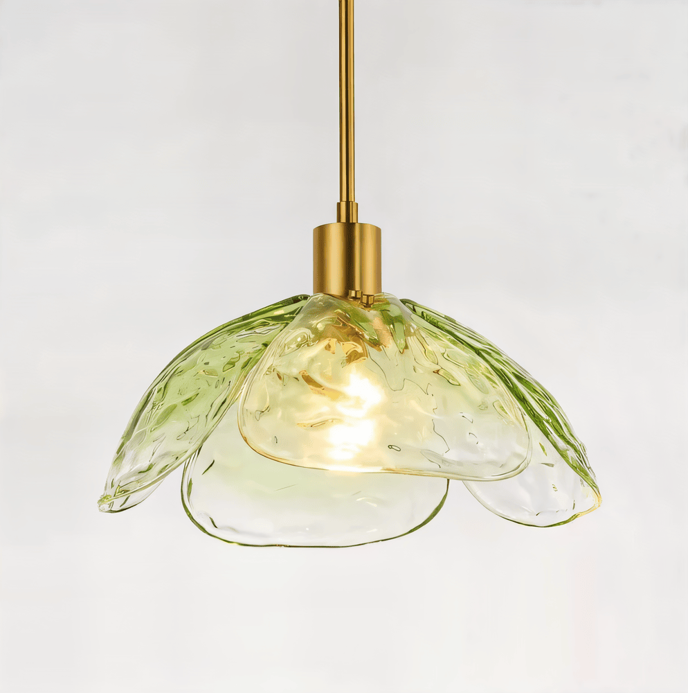 Pendellampe i farvet glas – blomsterdesign med LED lys