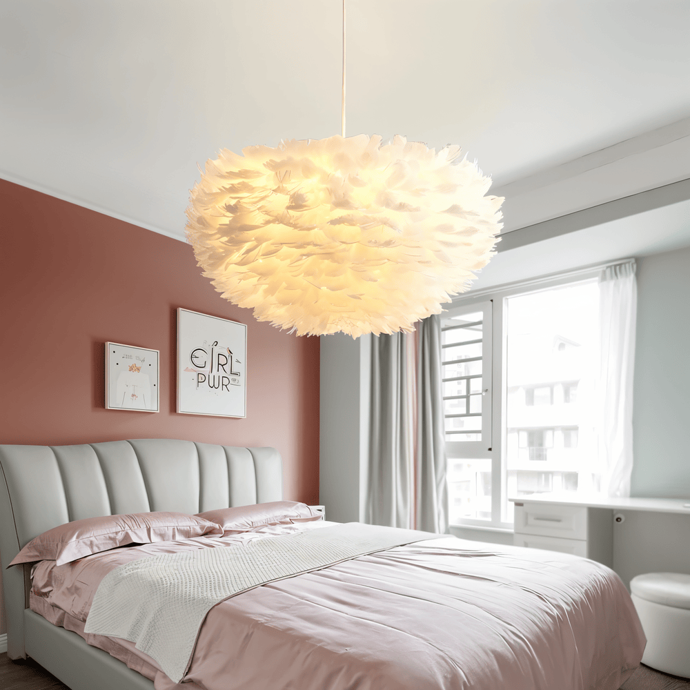Håndlavet fjer pendellampe – justerbar loftlampe i elegant design