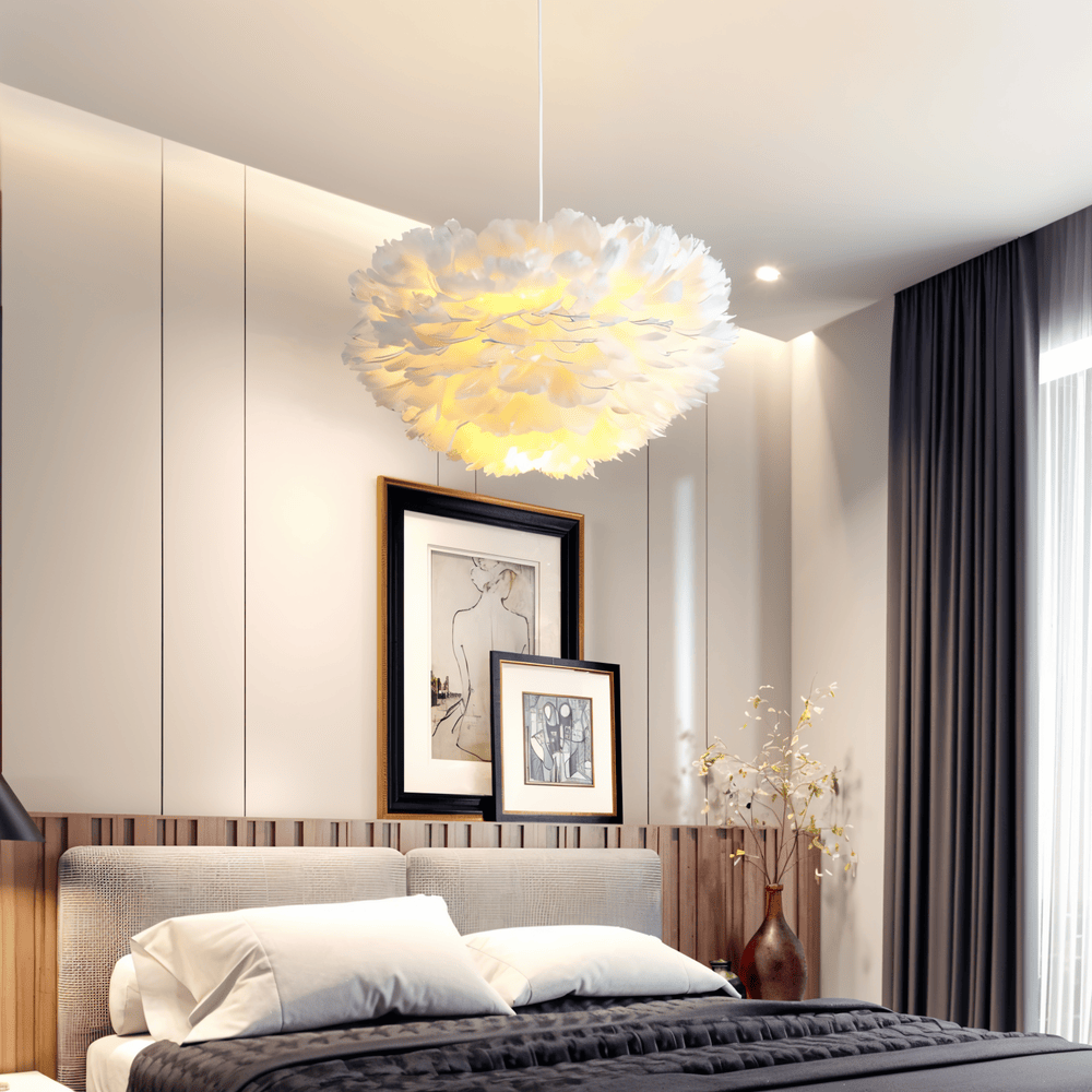 Håndlavet fjer pendellampe – justerbar loftlampe i elegant design