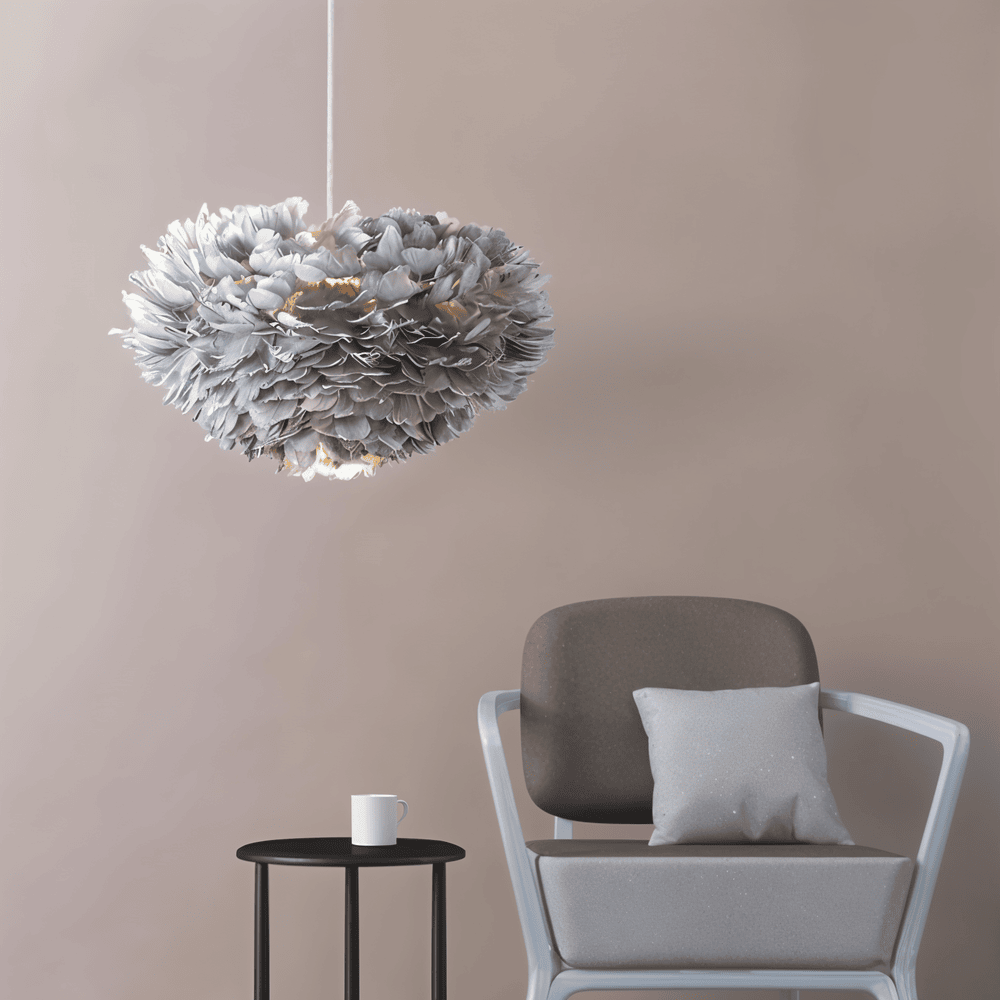 Håndlavet fjer pendellampe – justerbar loftlampe i elegant design
