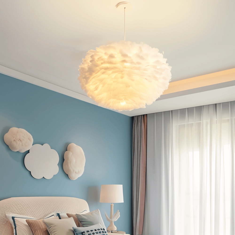 Håndlavet fjer pendellampe – justerbar loftlampe i elegant design