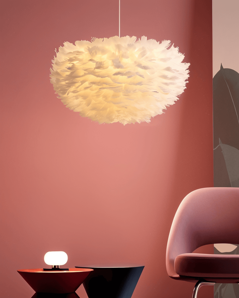Håndlavet fjer pendellampe – justerbar loftlampe i elegant design