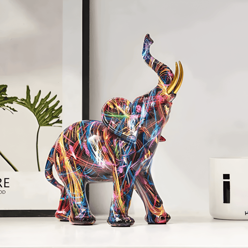 Farverig elefant statue i abstrakt design – moderne kunst dekoration