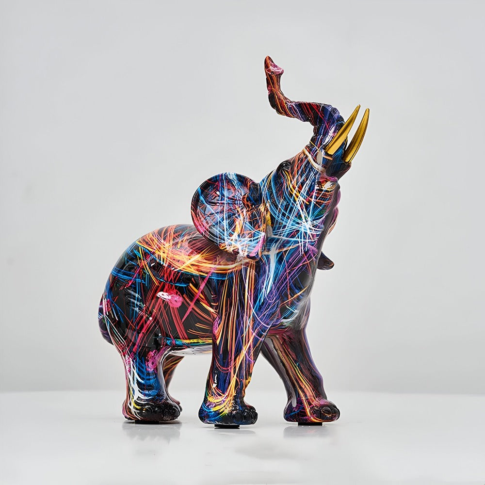 Farverig elefant statue i abstrakt design – moderne kunst dekoration
