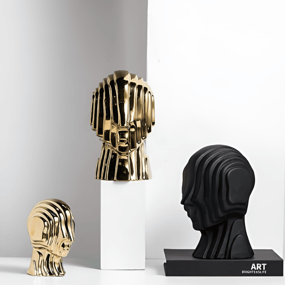 Geometrisk keramik buste med gyldne frynser – moderne kunst dekoration