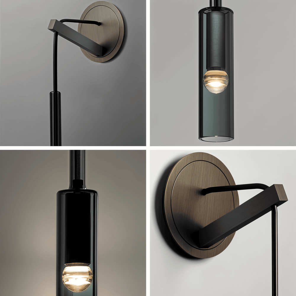 Væglampe i røgfarvet glasrør – minimalistisk design med varm LED