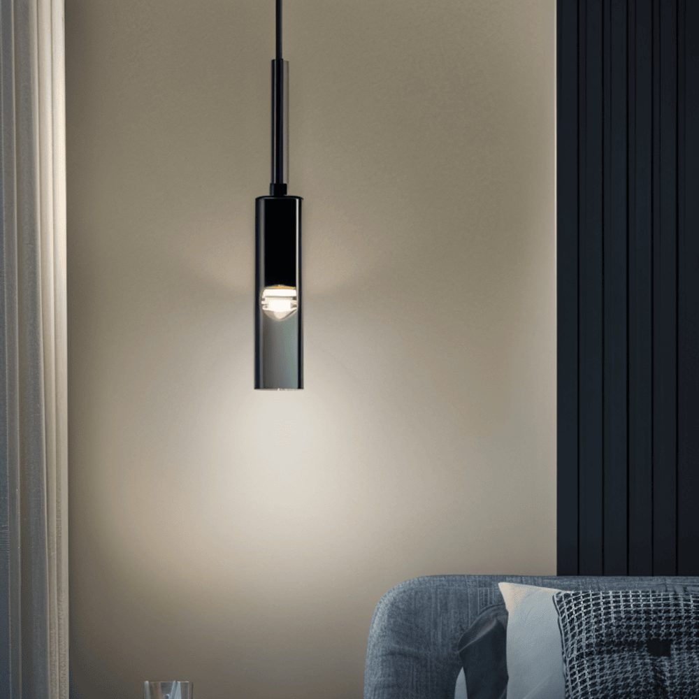 Væglampe i røgfarvet glasrør – minimalistisk design med varm LED