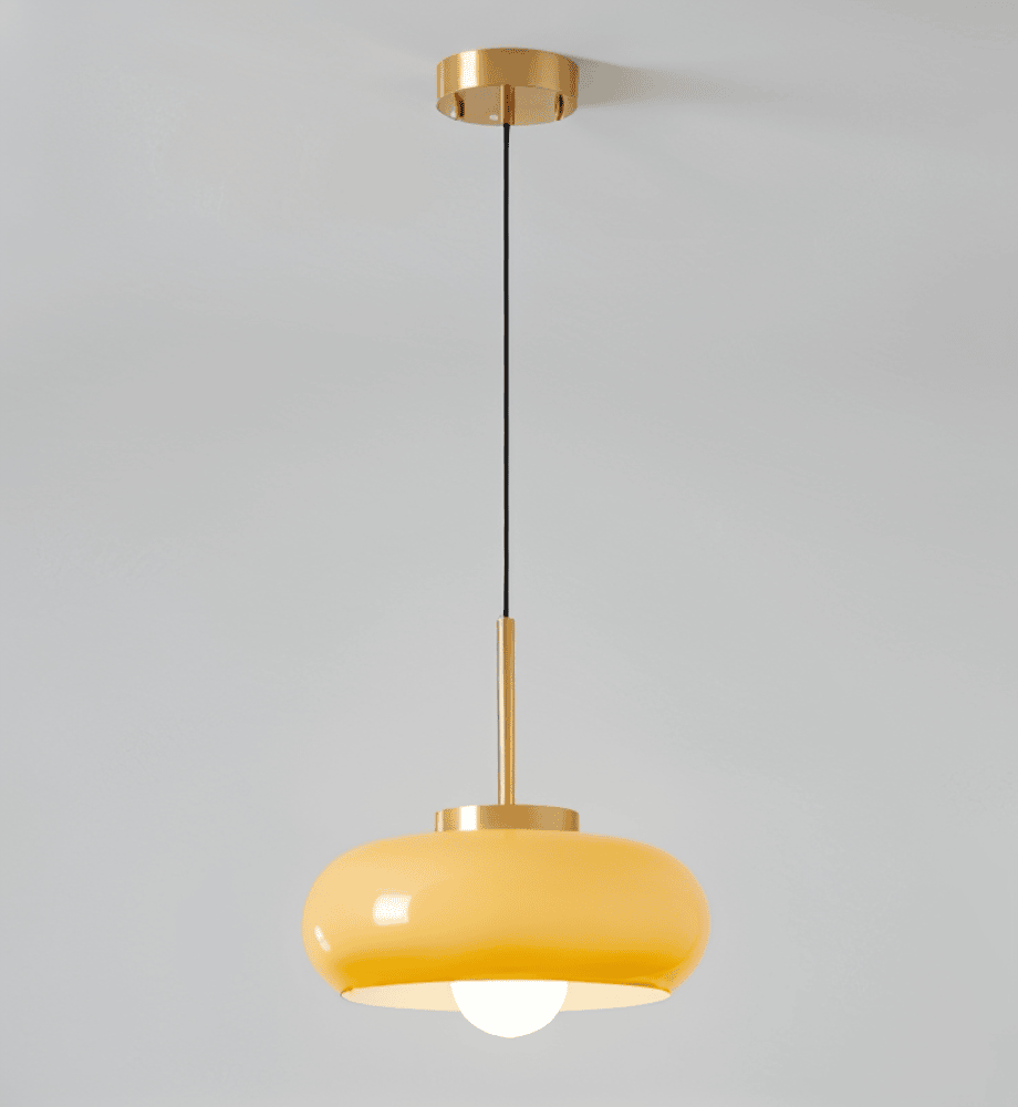 Retro pendellampe i glas og kobber – Bauhaus loftlampe med varm belysning