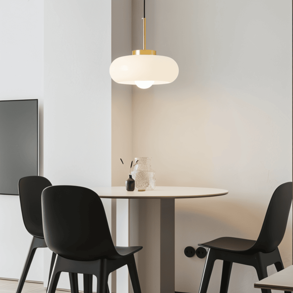 Retro pendellampe i glas og kobber – Bauhaus loftlampe med varm belysning