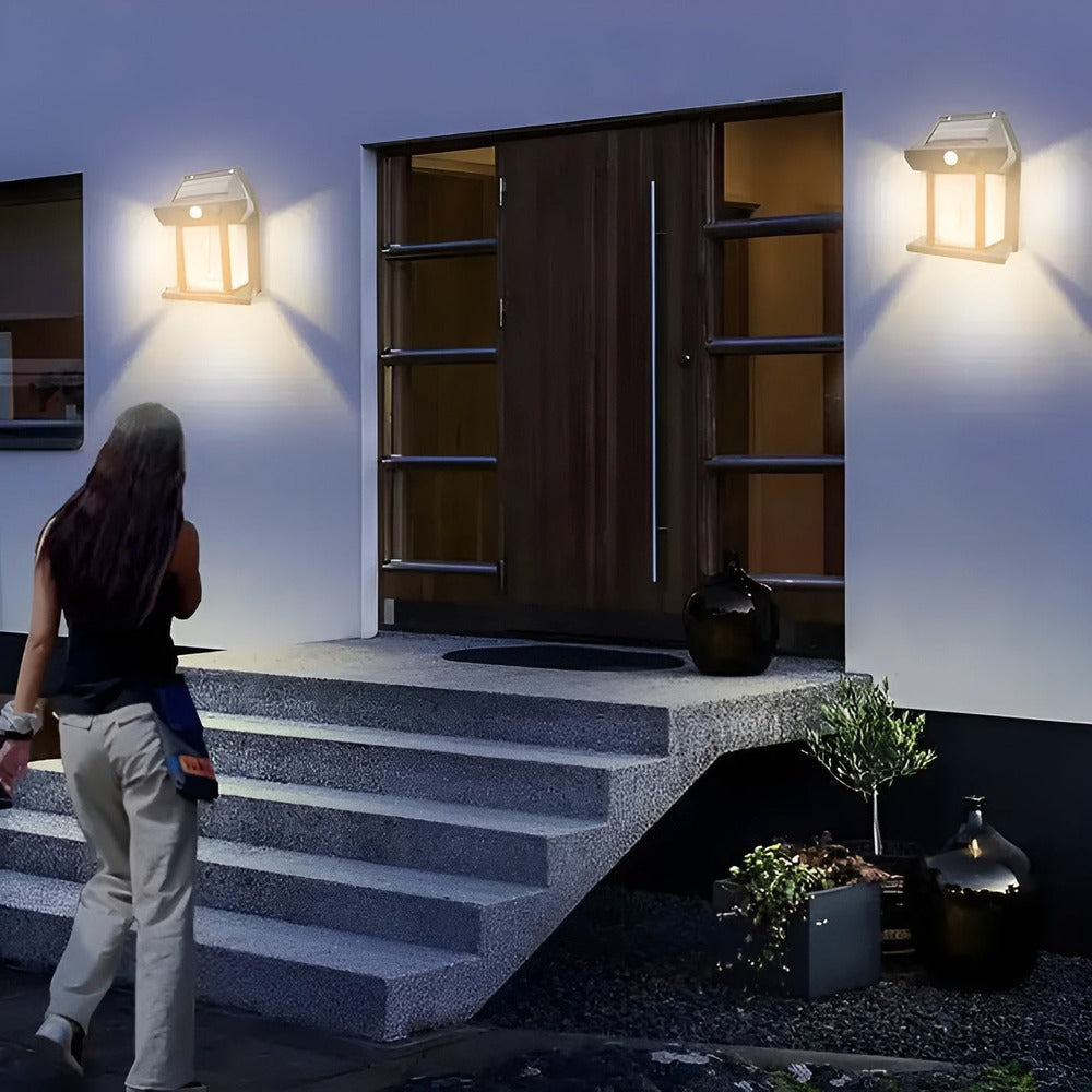 Solcelle væglampe med sensor – udendørs LED belysning