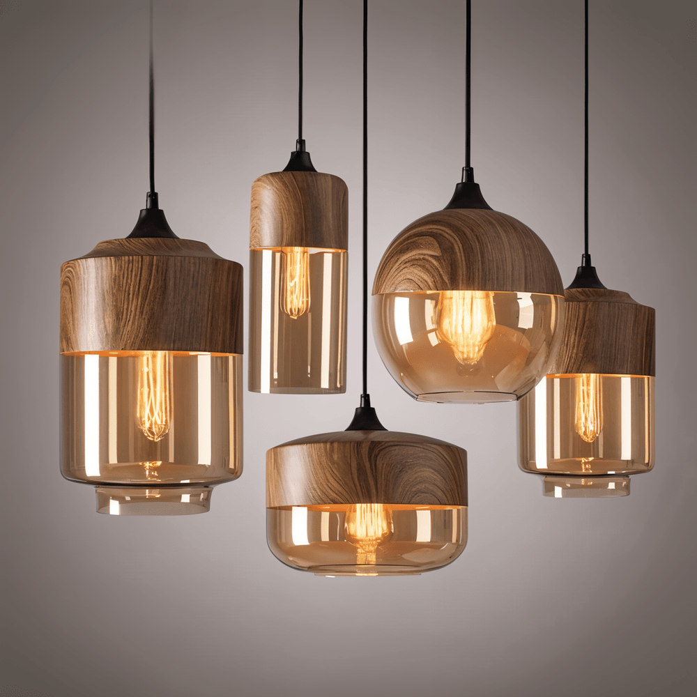 Retro pendellampe i tonet glas og metal