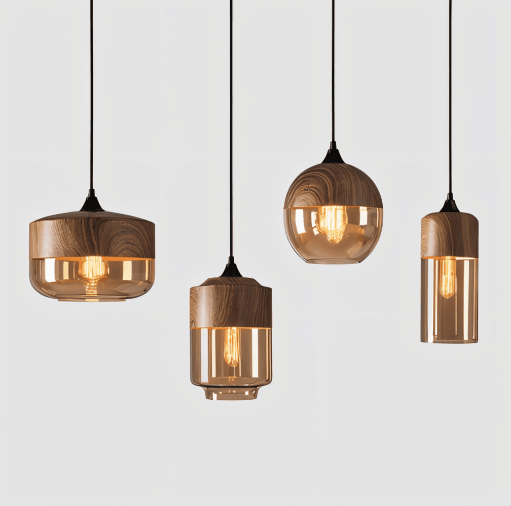 Retro pendellampe i tonet glas og metal