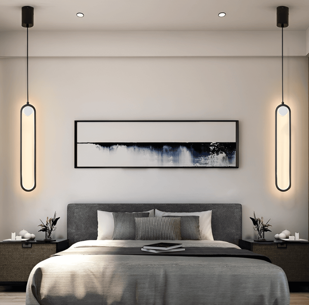 Lang LED loftlampe i sort aluminium – minimalistisk og elegant design