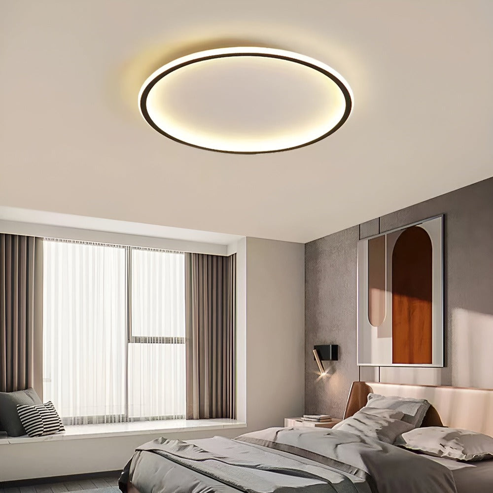 Dæmpbar rund LED loftlampe i metal og glas – moderne plafondlampe