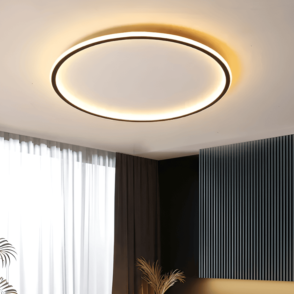 Dæmpbar rund LED loftlampe i metal og glas – moderne plafondlampe