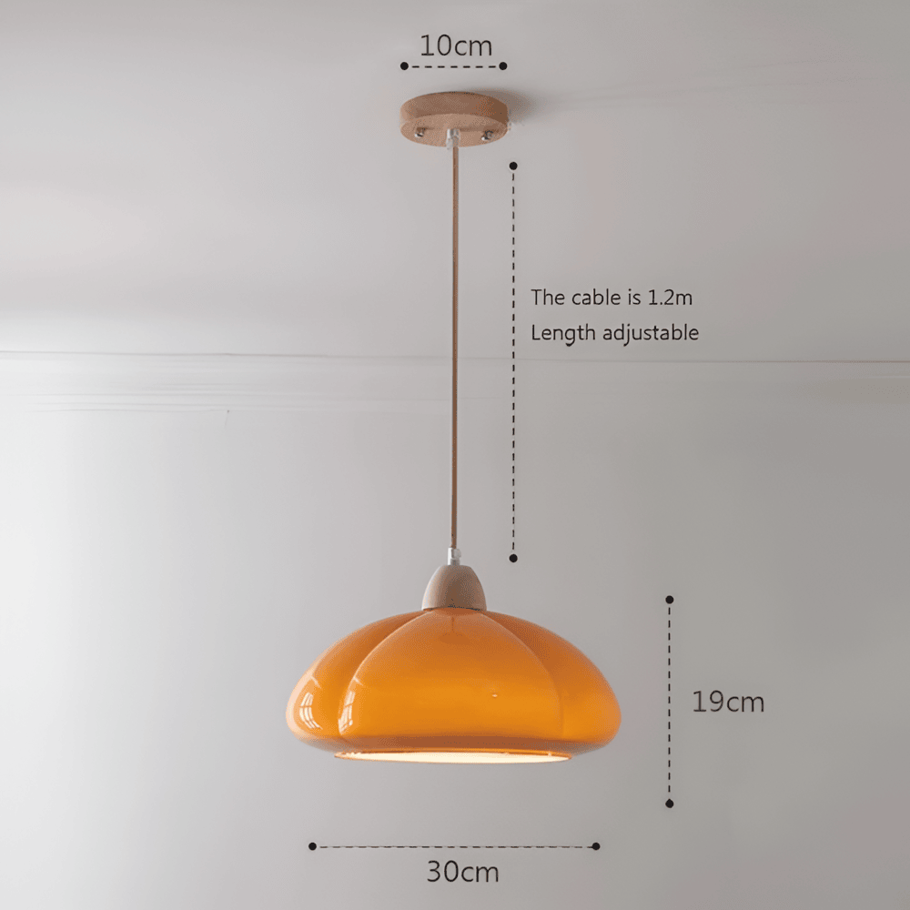 Pendellampe i glas og træ – retro lampe i nordisk design