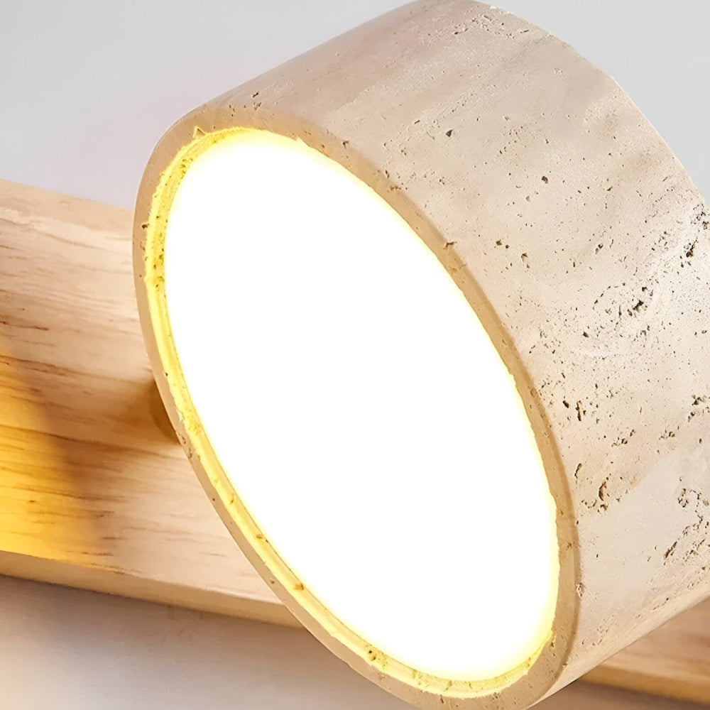 Rund væglampe i natursten og træ – moderne LED vægbelysning