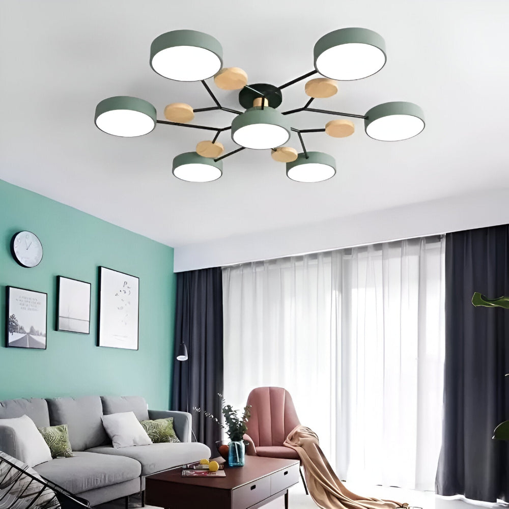 LED loftlampe med trædetaljer – moderne design med flere lysindstillinger