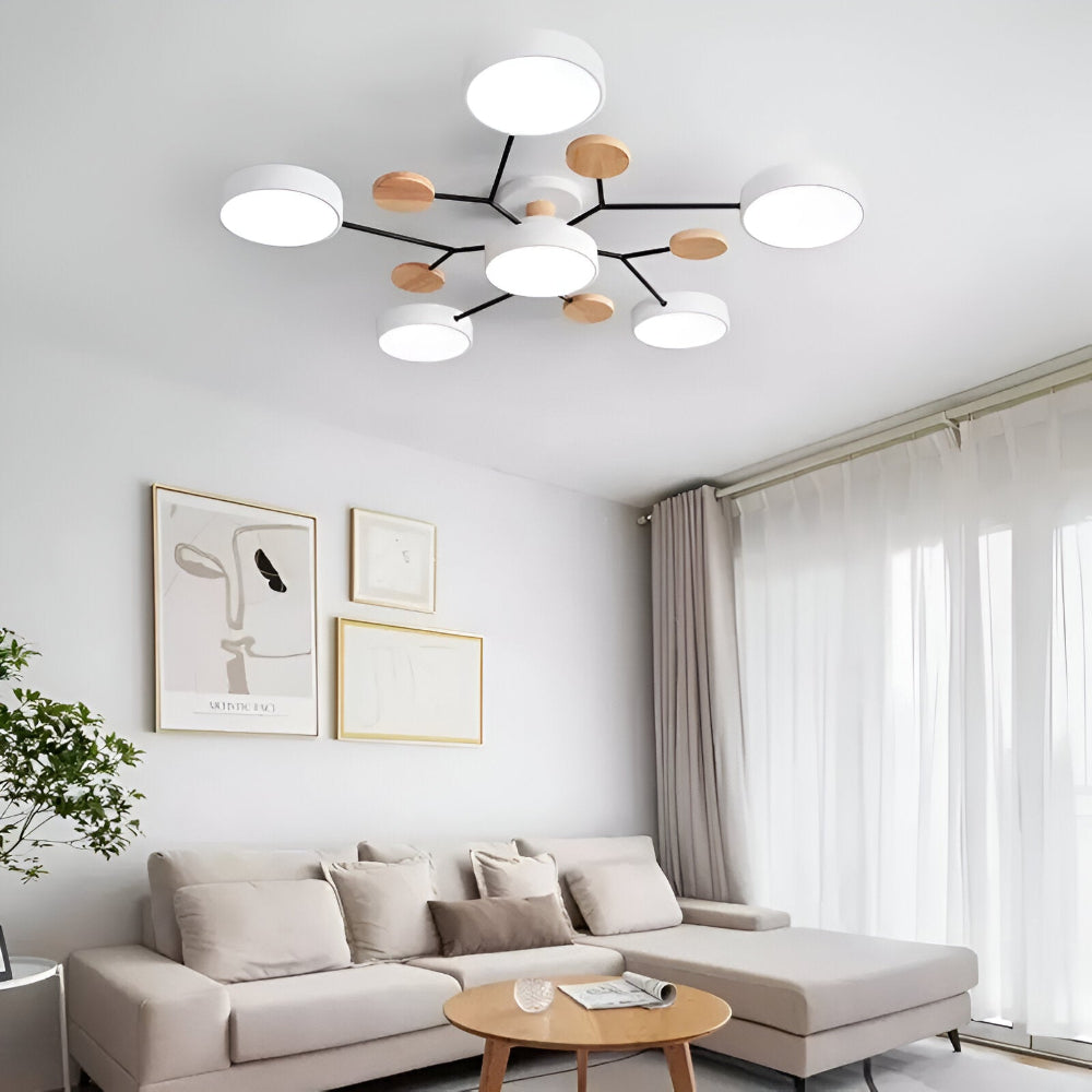 LED loftlampe med trædetaljer – moderne design med flere lysindstillinger