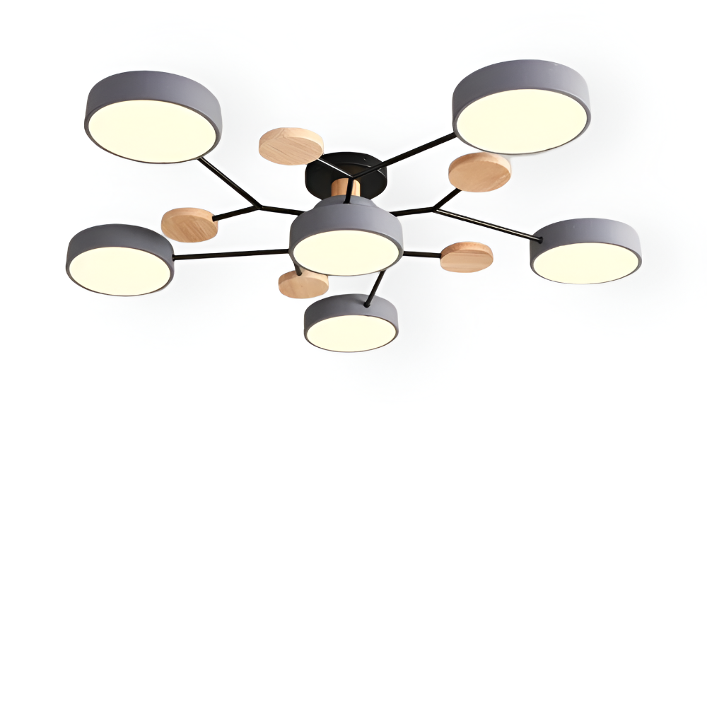 LED loftlampe med trædetaljer – moderne design med flere lysindstillinger