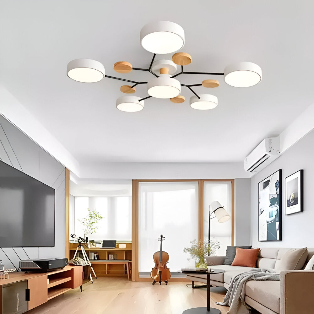 LED loftlampe med trædetaljer – moderne design med flere lysindstillinger