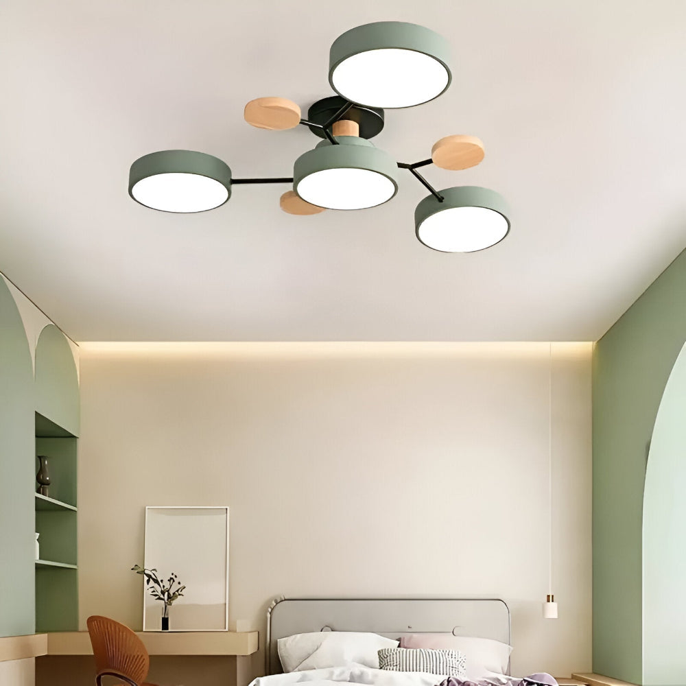 LED loftlampe med trædetaljer – moderne design med flere lysindstillinger