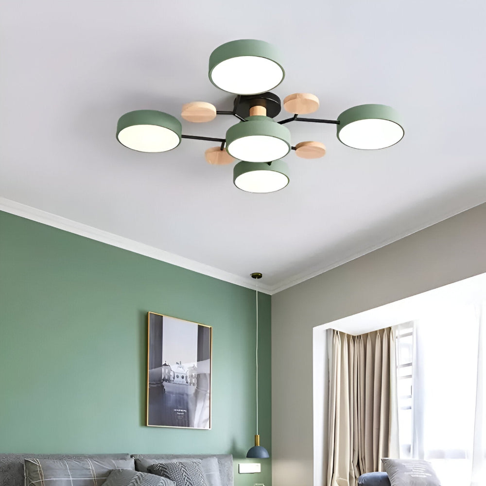LED loftlampe med trædetaljer – moderne design med flere lysindstillinger