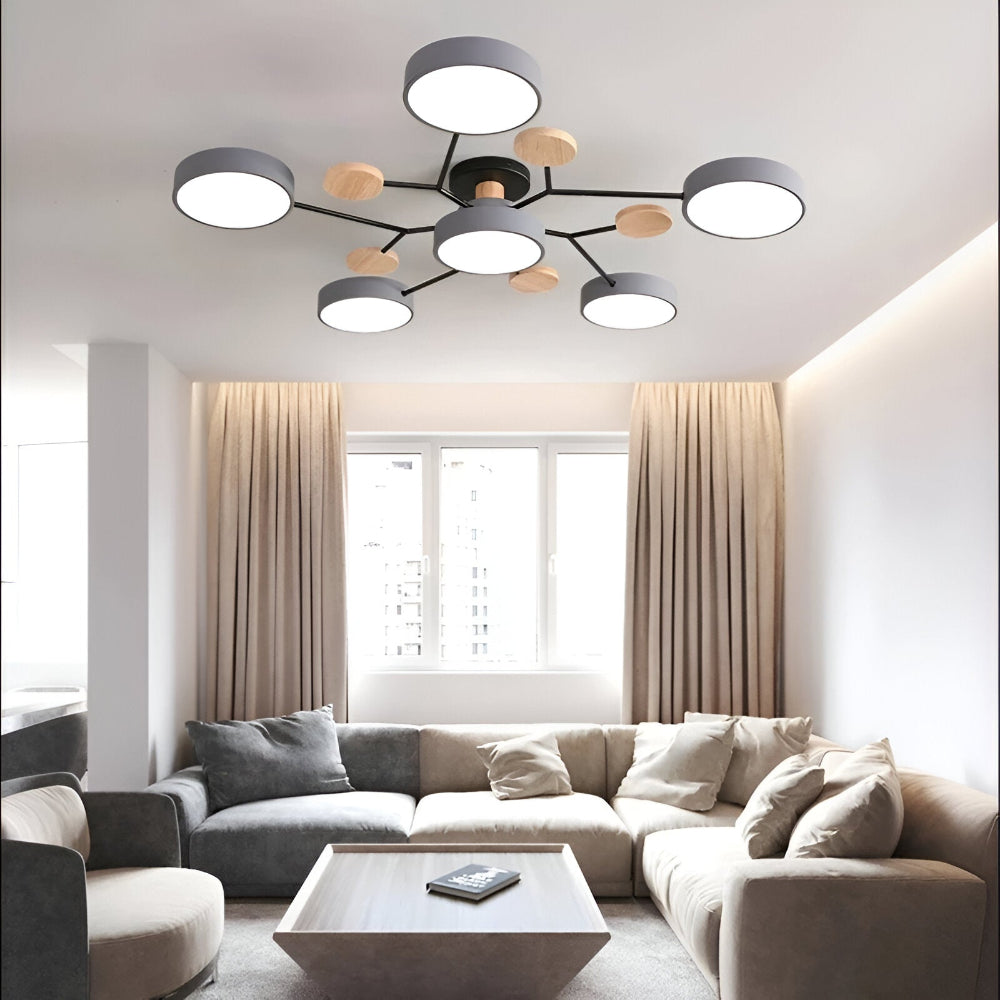 LED loftlampe med trædetaljer – moderne design med flere lysindstillinger