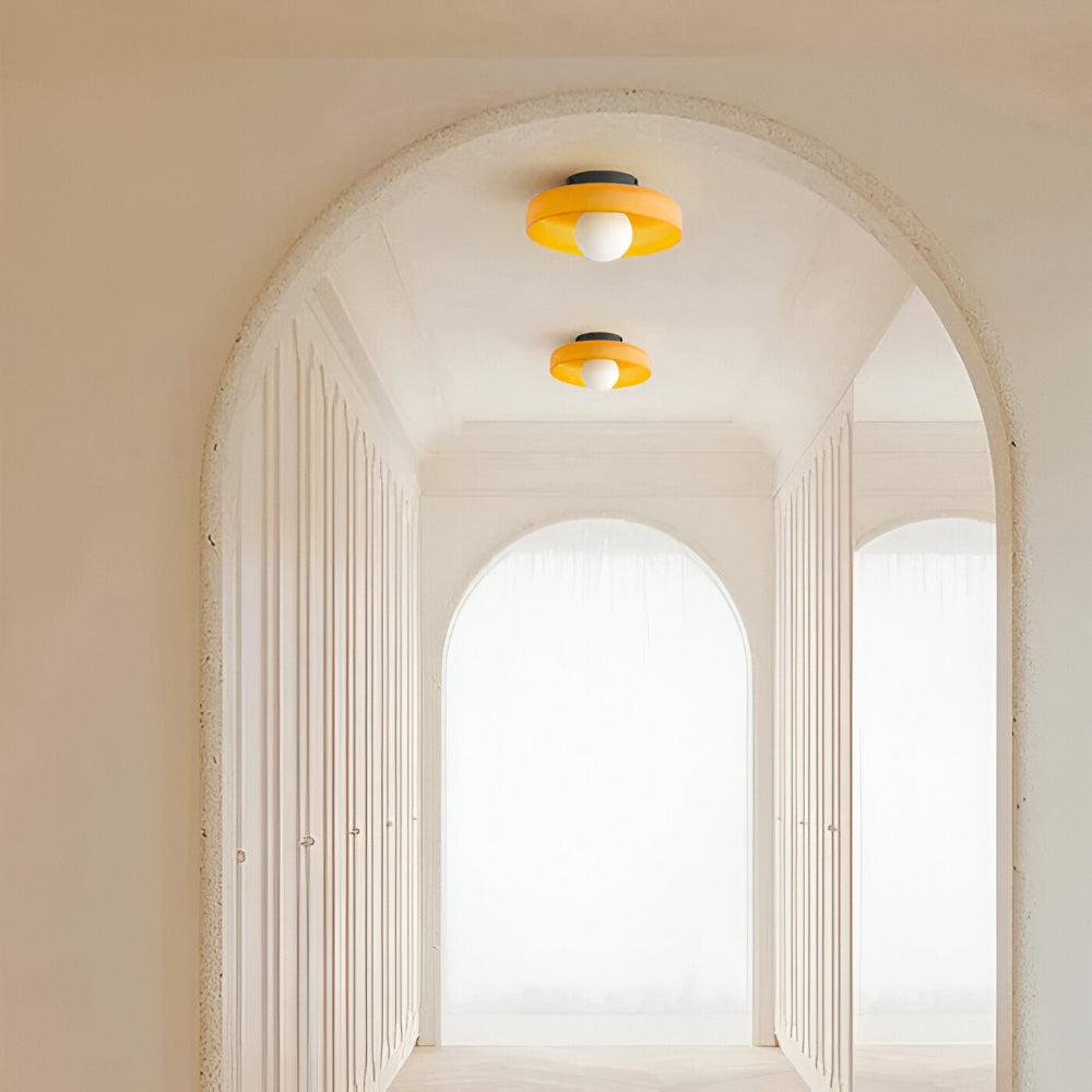 Lunaro – Rund Loftlampe i Glas og Sten med Moderne LED-Belysning